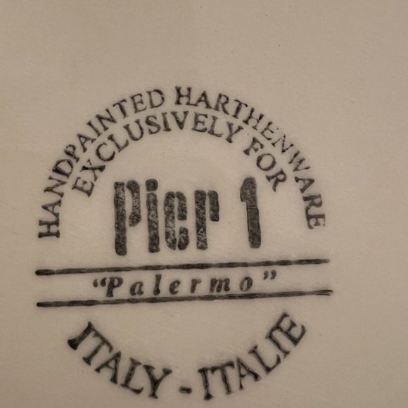 PIER 1 Handpainted TRIVET Round Footed Ceramic Italy Palermo Blue Olive Branch - Picture 7 of 7